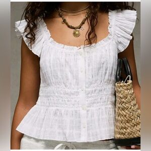 American Eagle Women's Flutter Sleeve Blouse Fairy Whimsical Boho 100% Cotton